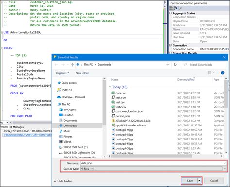 How to Write SQL Server Query Results to CSV and JSON Files.